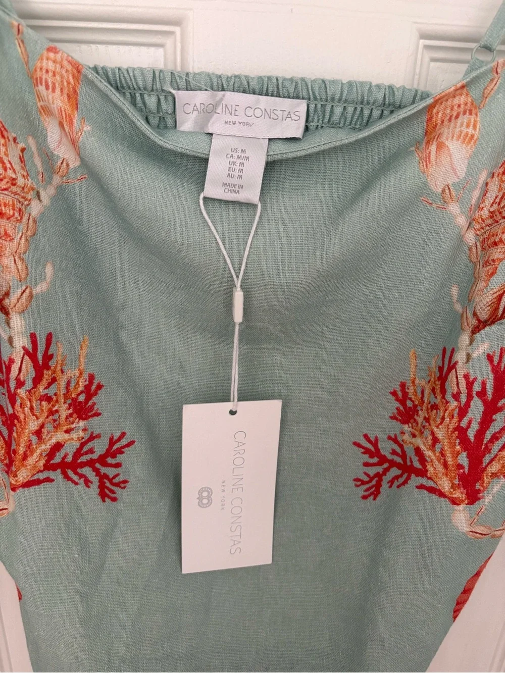NWT Caroline Constas Coral Shell Print Linen Maxi Dress Medium - Picture 8 of 11